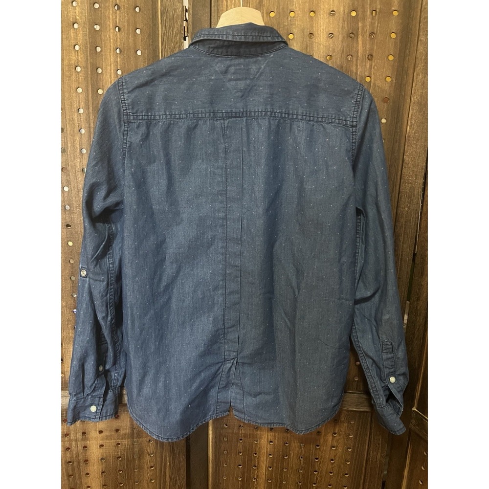 Tommy Hilfiger Chambray Denim Shirt Size S/P Pearl Snaps Polka Dots - Picture 3 of 11